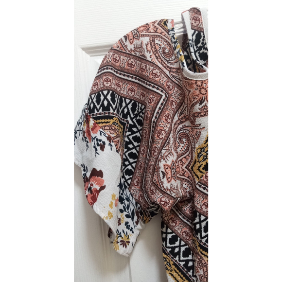 Fig & Flower Womens Cold Shoulder Blouse Sz M Paisley Print Boho Peasant Hippie - Picture 2 of 7